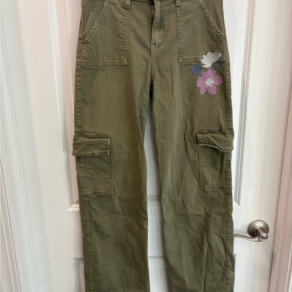 Abercrombie Kids Sage Green  stretch Wide Leg Pants adjustable waist 17/18 long